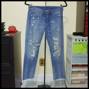 Lucky Brand Torn Distressed Blue Jeans 00/24 Sienna Slim Boyfriend